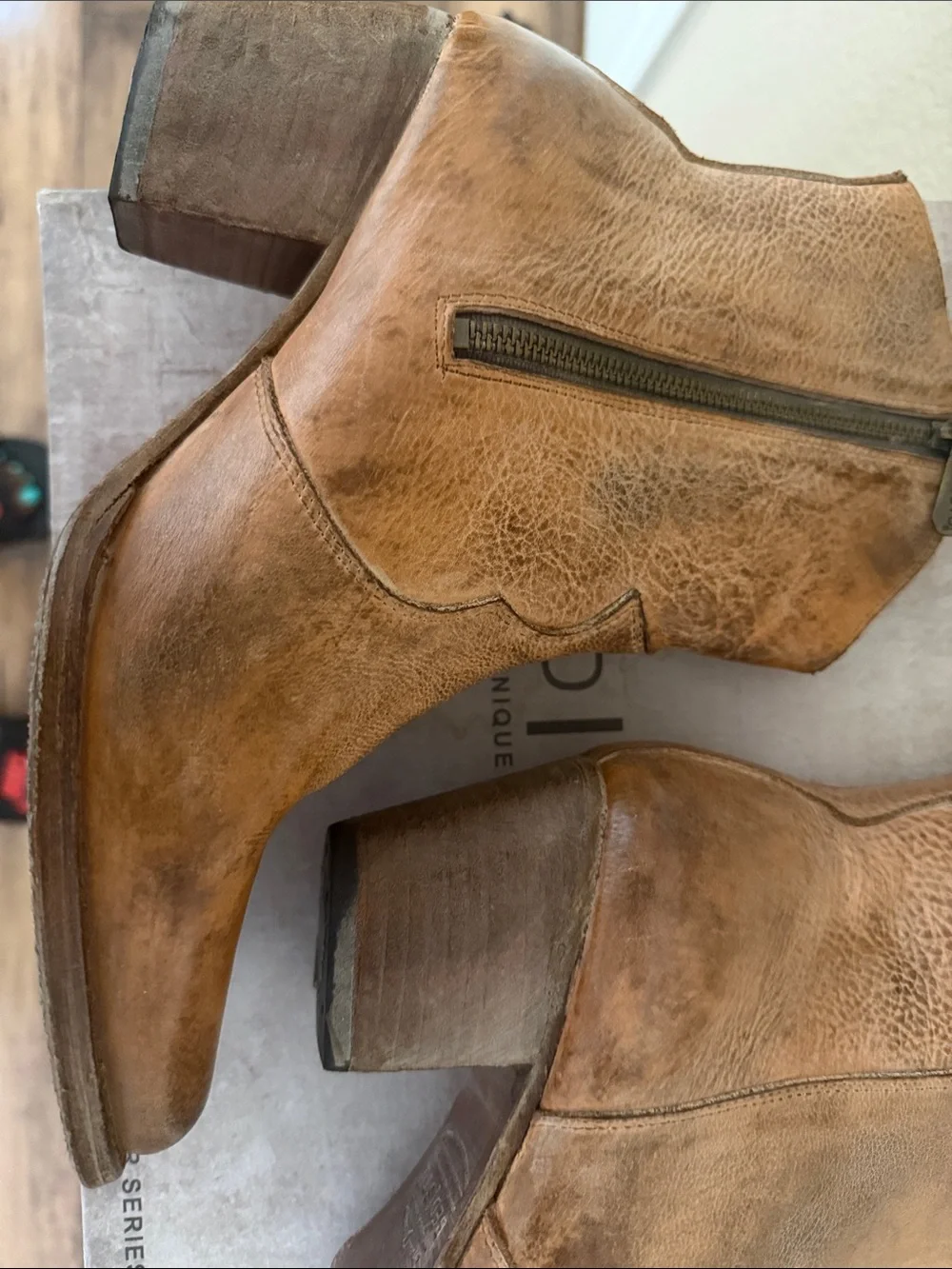 BED|STU Tan Leather Western Ankle Boots